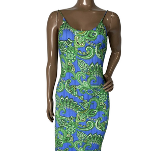 Alice + Olivia Women's Midi Dress Blue Size 4 Delora Spaghetti Strap Paisley